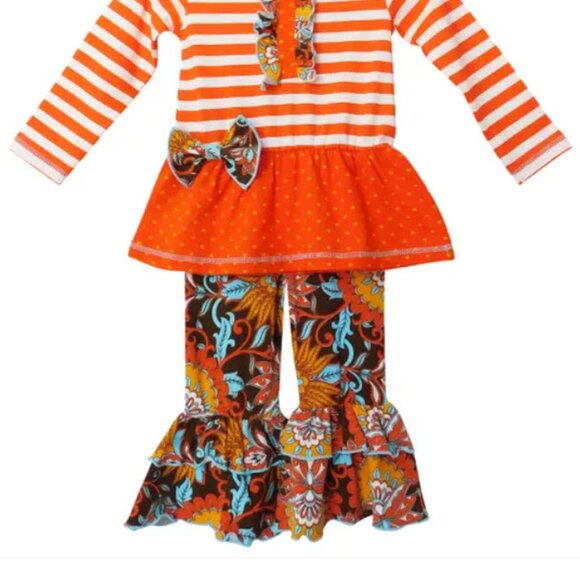 Girls “Goldie” Autumn Floral & Stripes Outfit - Picture 4 of 5
